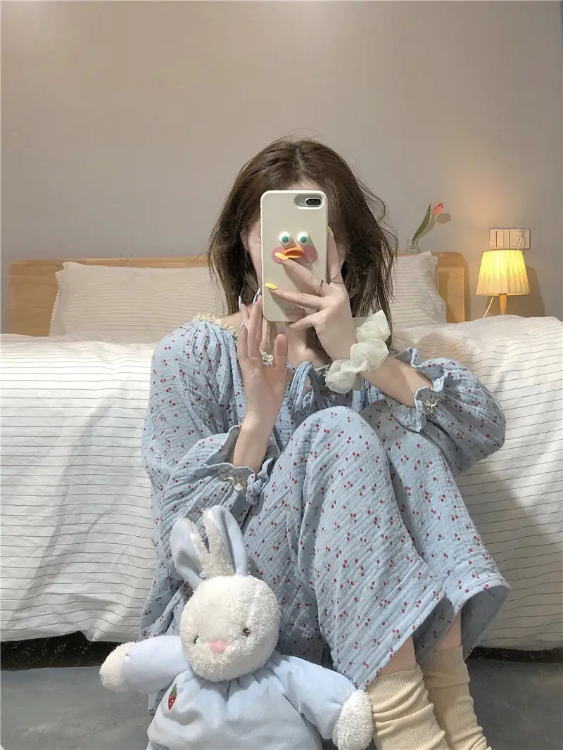 플라워 패턴 캐주얼 홈웨어 세트 상세 이미지 3
