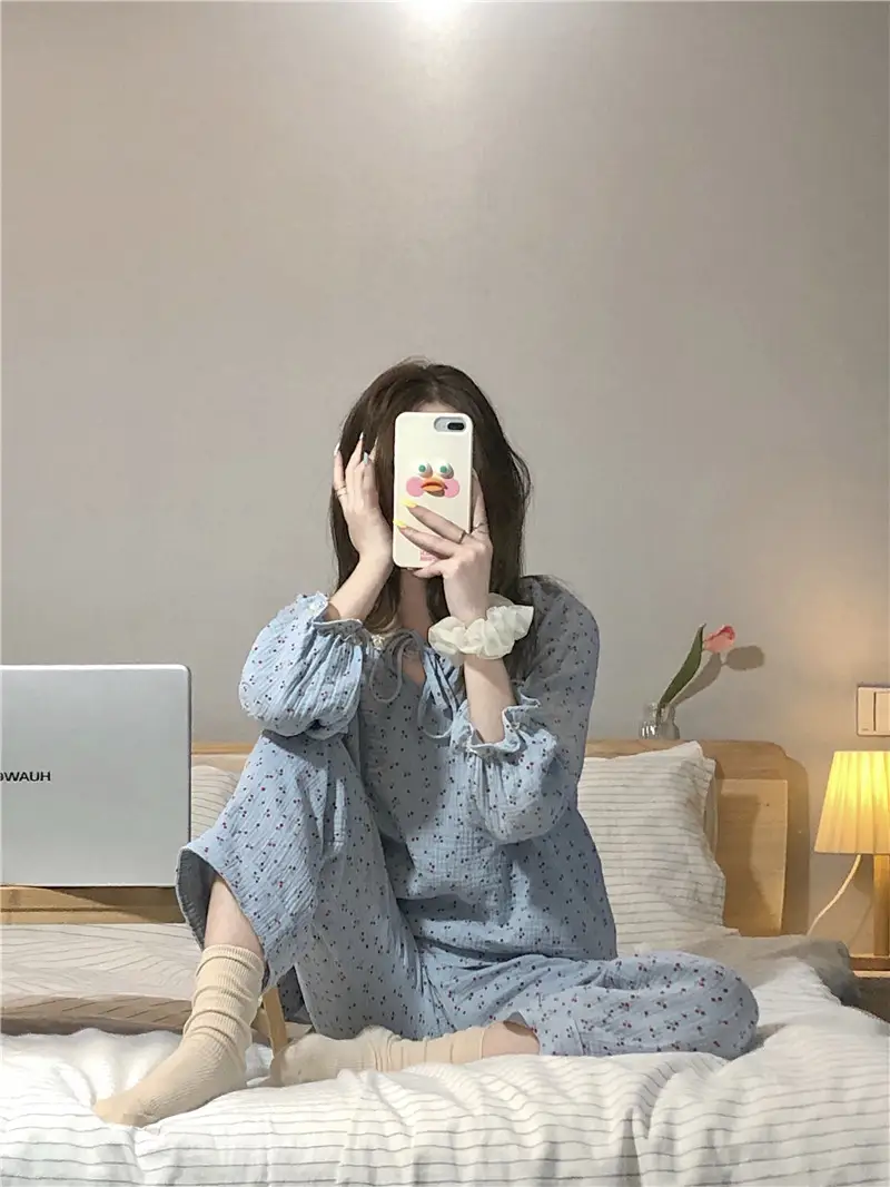 플라워 패턴 캐주얼 홈웨어 세트 상세 이미지 4