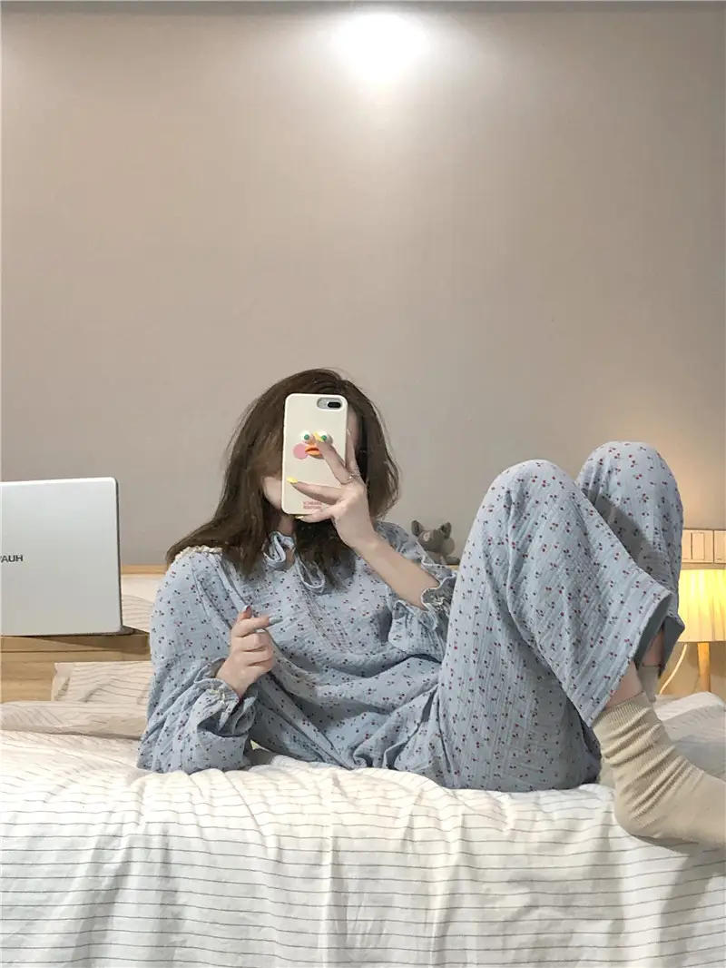 플라워 패턴 캐주얼 홈웨어 세트 상세 이미지 9