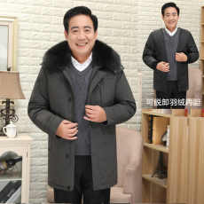 批发男装羽绒服冬季白鸭绒加厚脱內胆时尚潮流中老年毛领外套防寒保暖