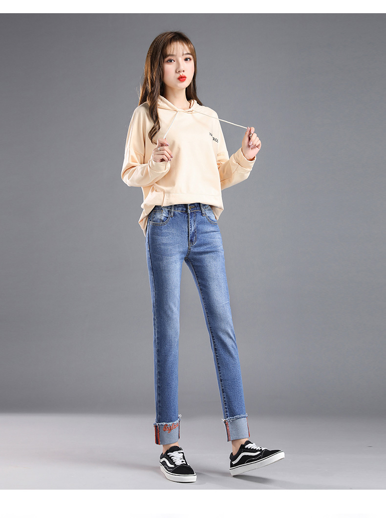 高腰牛仔裤女显瘦春装2021年新款修身九分铅笔裤紧身女士小脚裤子