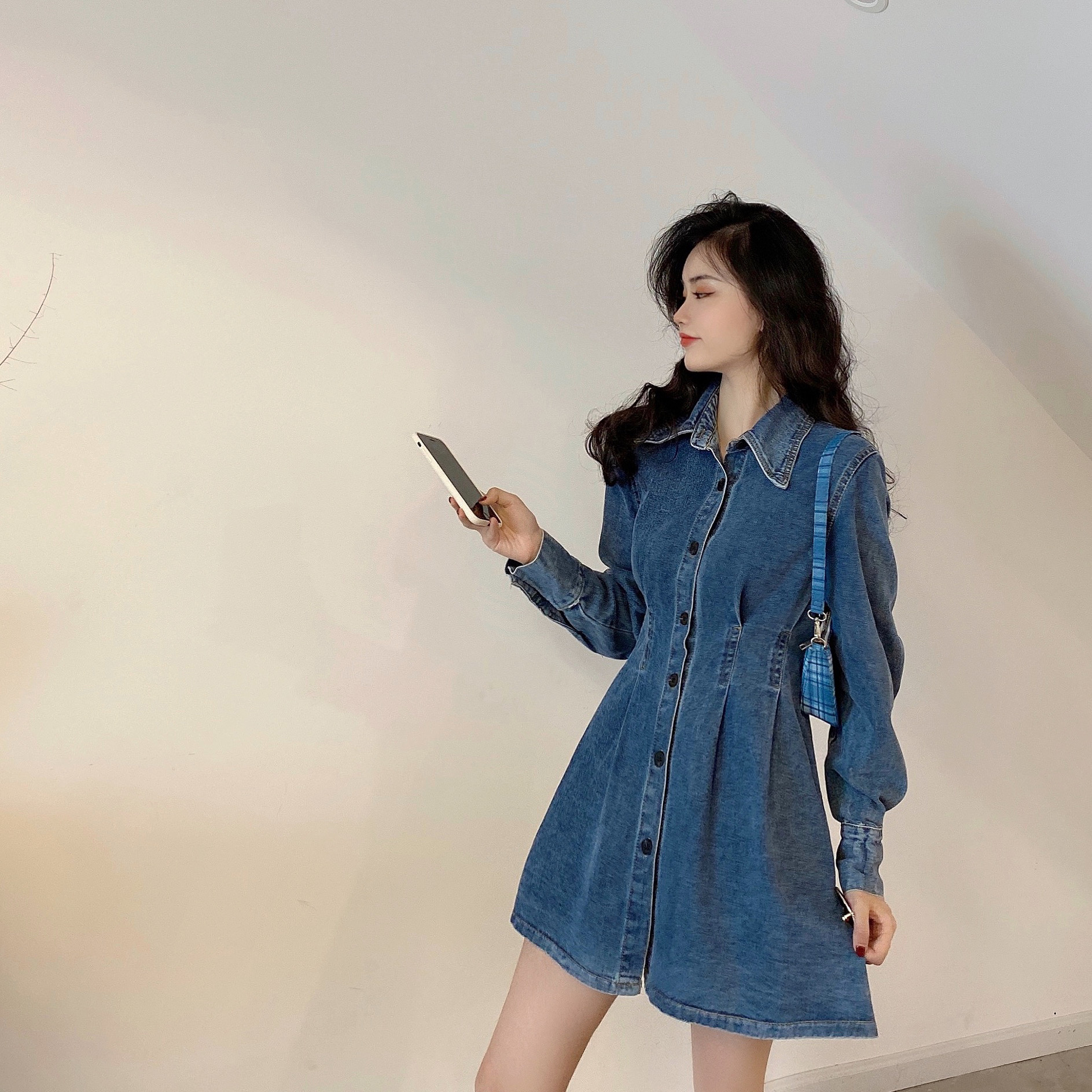 实拍控价8 不规则小背心马甲高腰中长款牛仔连衣裙子女套装