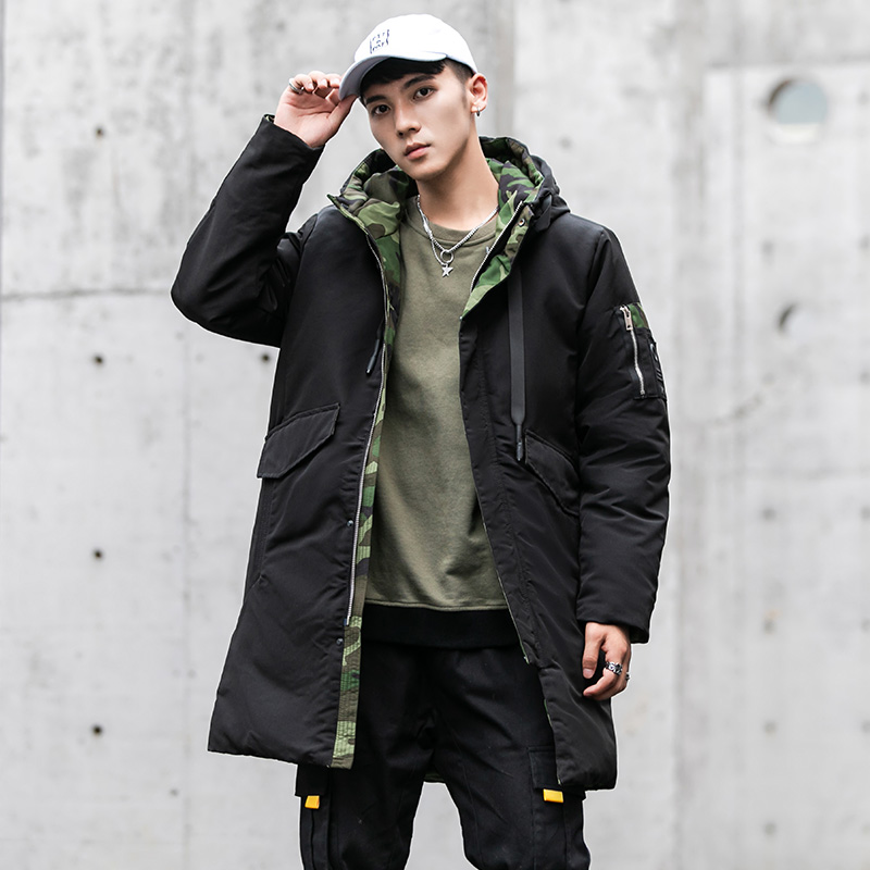 都市男装|20冬季新款ins潮流棉服男连帽迷彩加厚保暖棉衣男中长款
