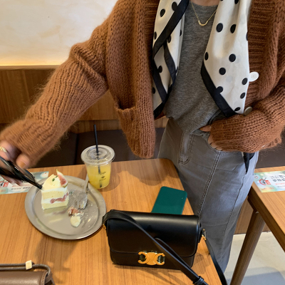 superniniyy 蓬松gao级手感马海毛 宽松小短款v领开衫毛衣外套女