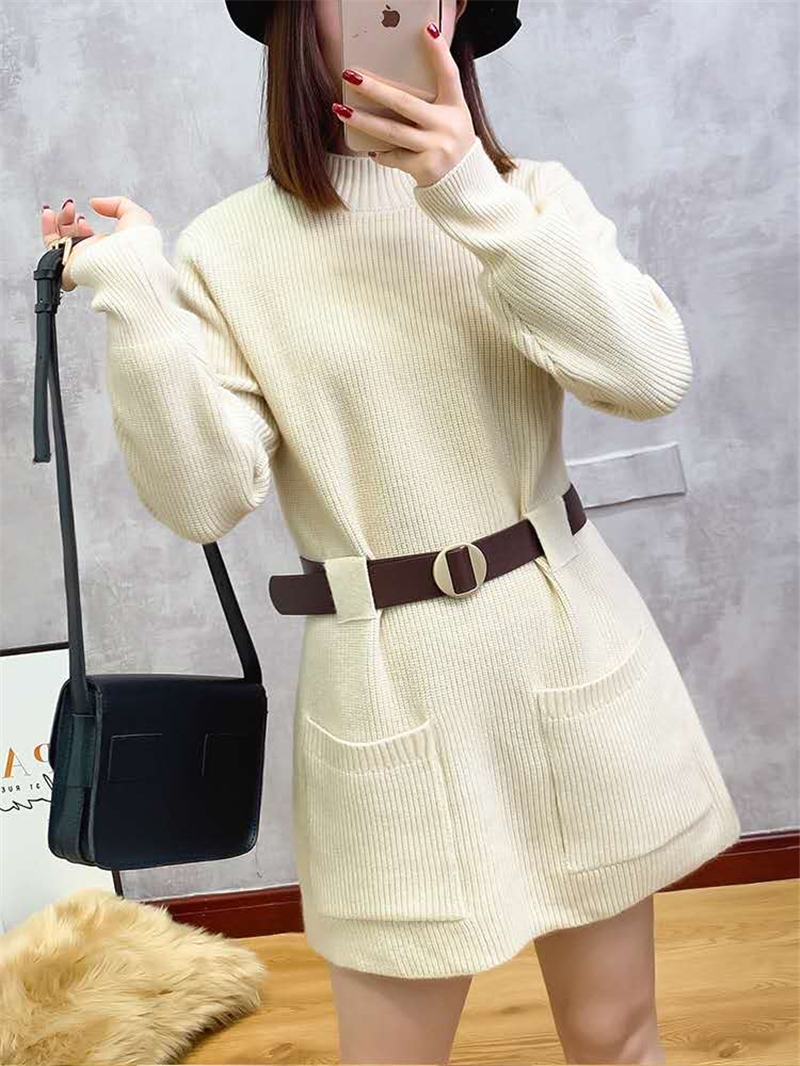 春秋装毛衣女宽松外穿2020年新款女装上衣服腰带针织衫女秋冬百搭