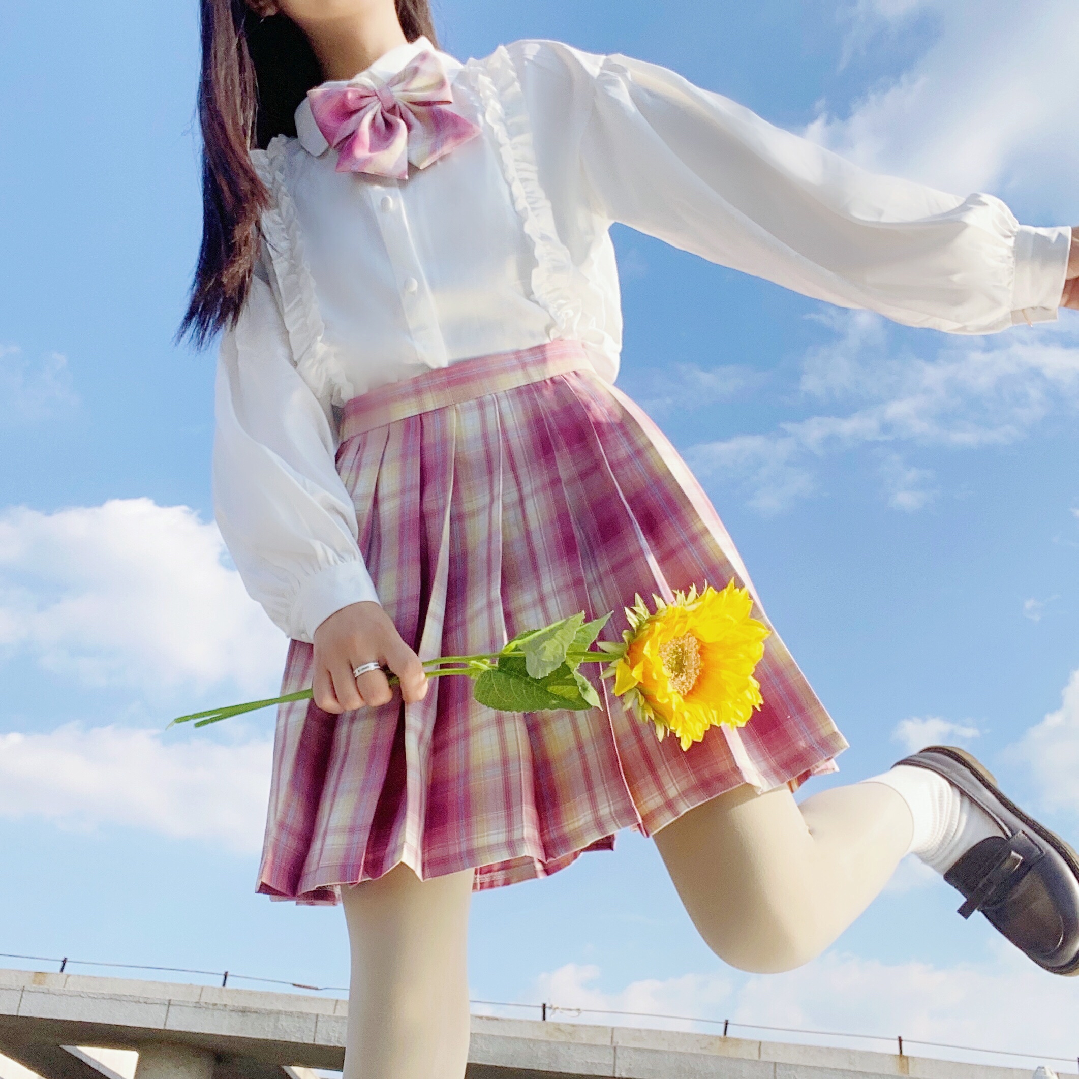 实拍jk制服裙学院风*lolita内搭jk衬衫软妹长袖灯笼春秋冬爱神