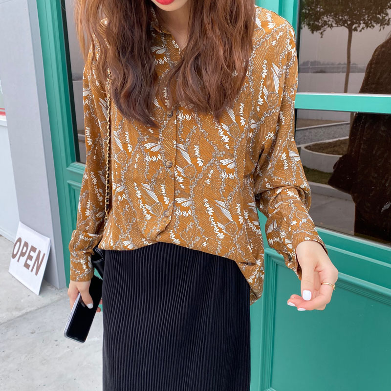 实价实拍三标齐控价加3韩版宽松慵懒锁骨碎花衬衣女