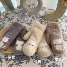 批发实拍 ins连指手套女可爱加绒保暖防寒骑车骑行学生防风冬季