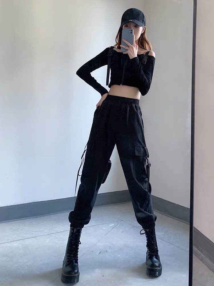 加绒工装裤女显瘦高腰束脚裤宽松帅气百搭小个子休闲ins潮运动裤