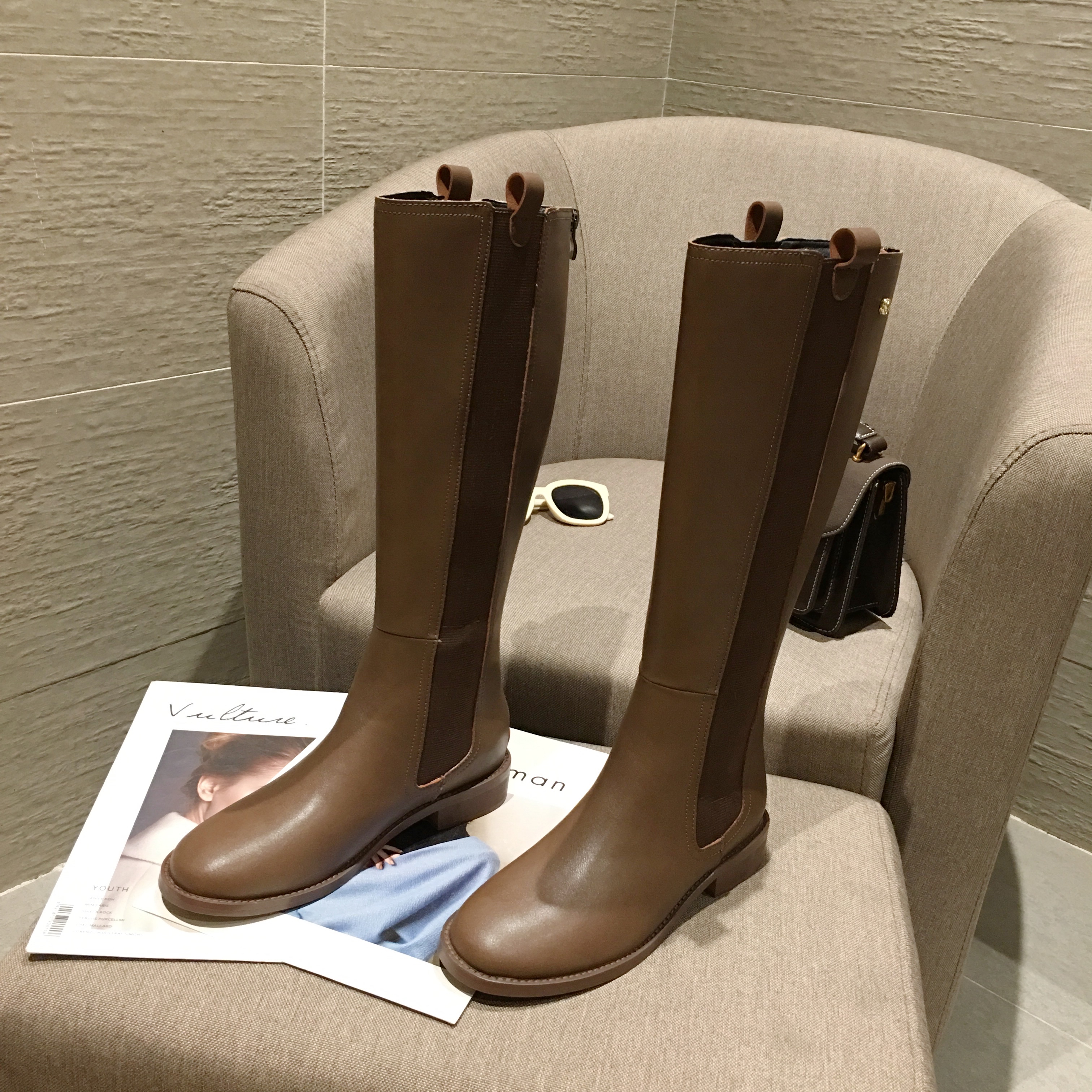 小香风高筒靴2020秋冬新款不过膝廋廋骑士女靴