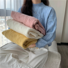 批发实拍实价 控+3 秋冬新款韩版圆领套头宽松厚实双面麻花<b class='q'>毛衣</b>外穿