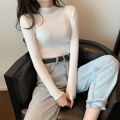 Core spun yarn half turtleneck sweater bottom top women's top with 2020 foreign style versatile thin sweater