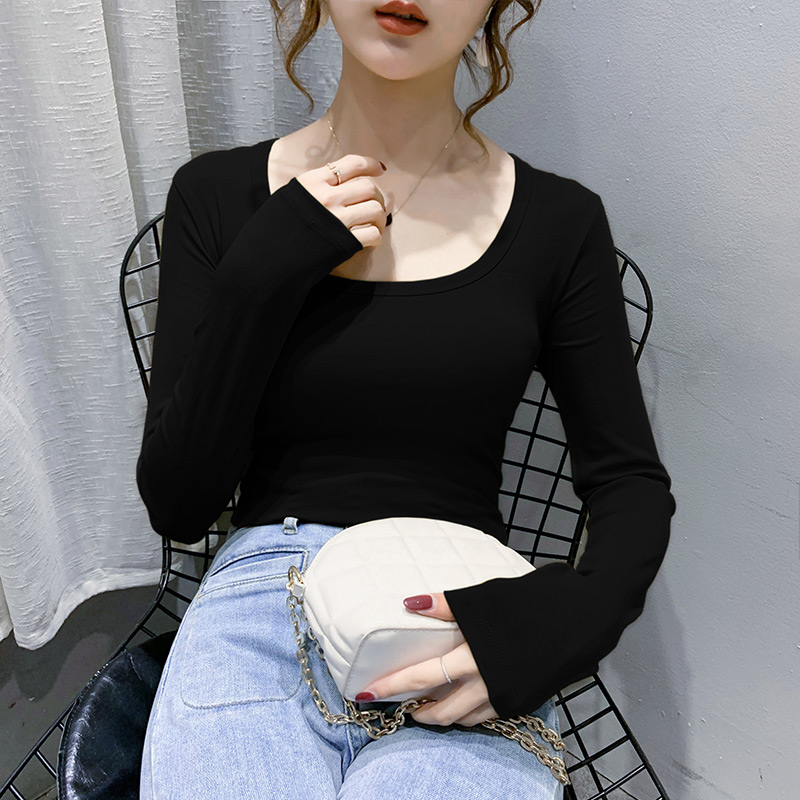 实拍#纯棉打底衫女秋冬内搭秋衣2020新款修身显瘦锁骨上衣长袖t恤
