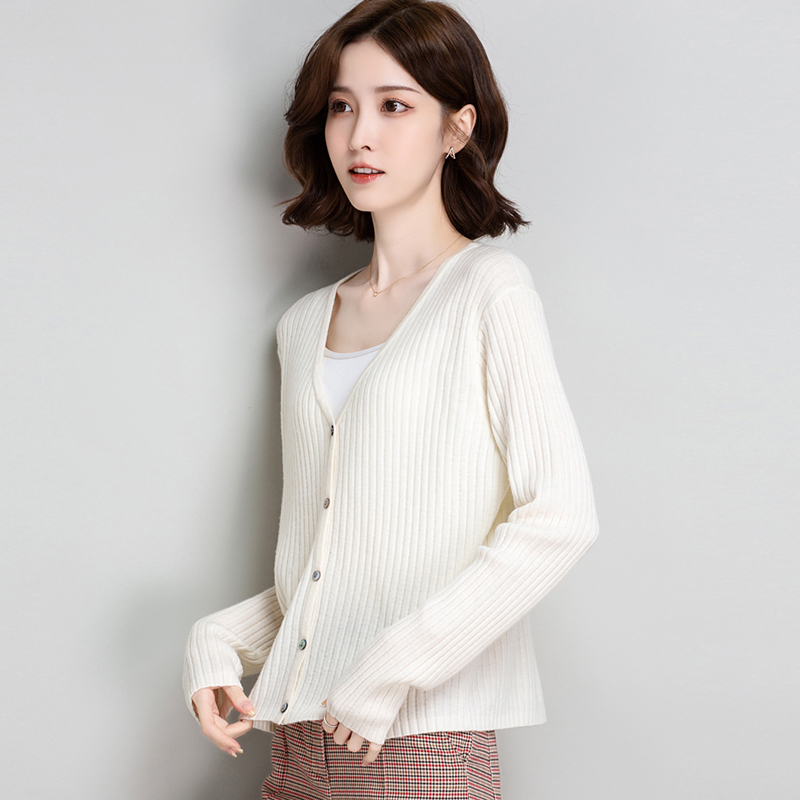 100%羊毛衫女高腰短款针织开衫女2020秋冬装新款小个子毛衣女外套