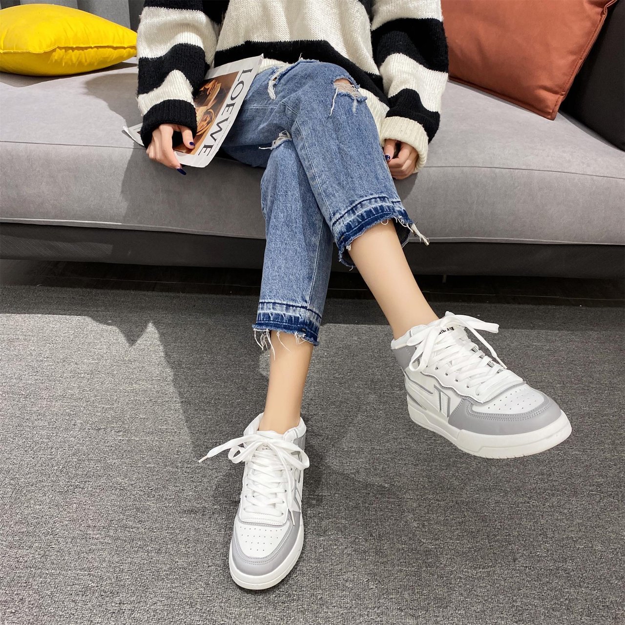 新款高帮女鞋学生板鞋小白鞋