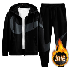 批发新款男士<b class='q'>冬</b>季运动服连帽拼色加绒加厚防寒保暖二件套时尚潮牌男裤
