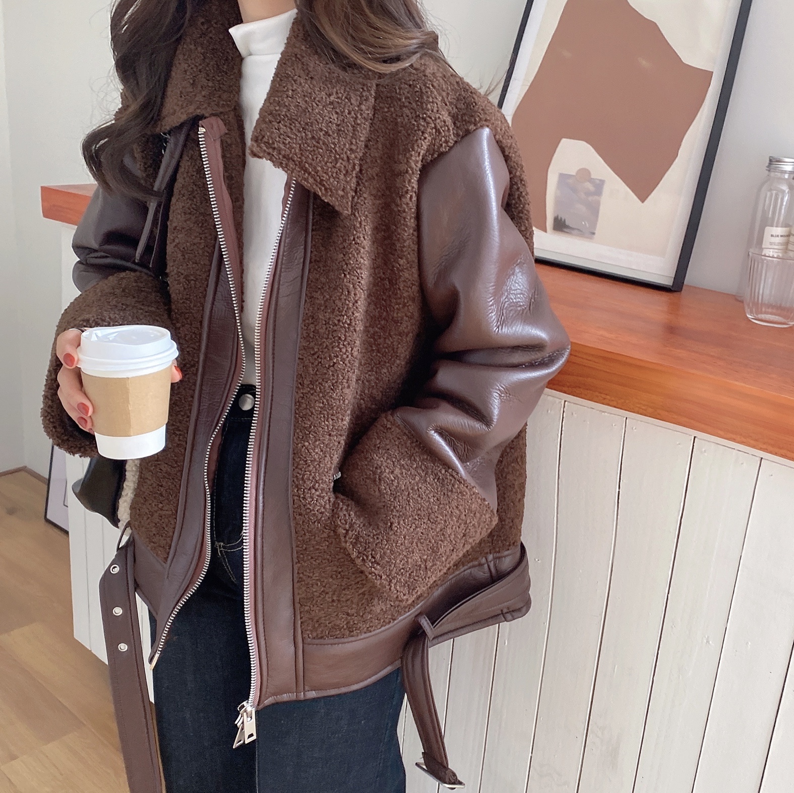 实拍2020冬季新款皮衣外套韩版宽松皮毛一体上衣女港味机车加厚