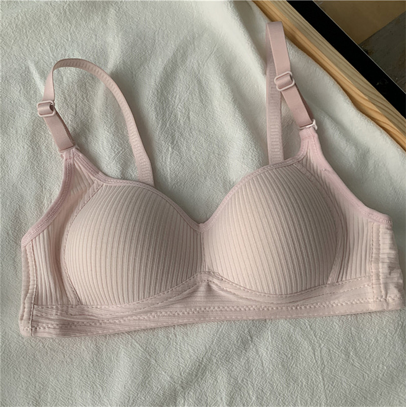 实拍实价清新纯色胸罩坑条纹舒适无钢圈文胸内衣女小胸聚拢