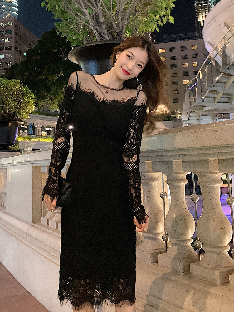 粉丝领券减15阿姐家定制爱你biubiu 气质无袖蕾丝裙女礼服裙