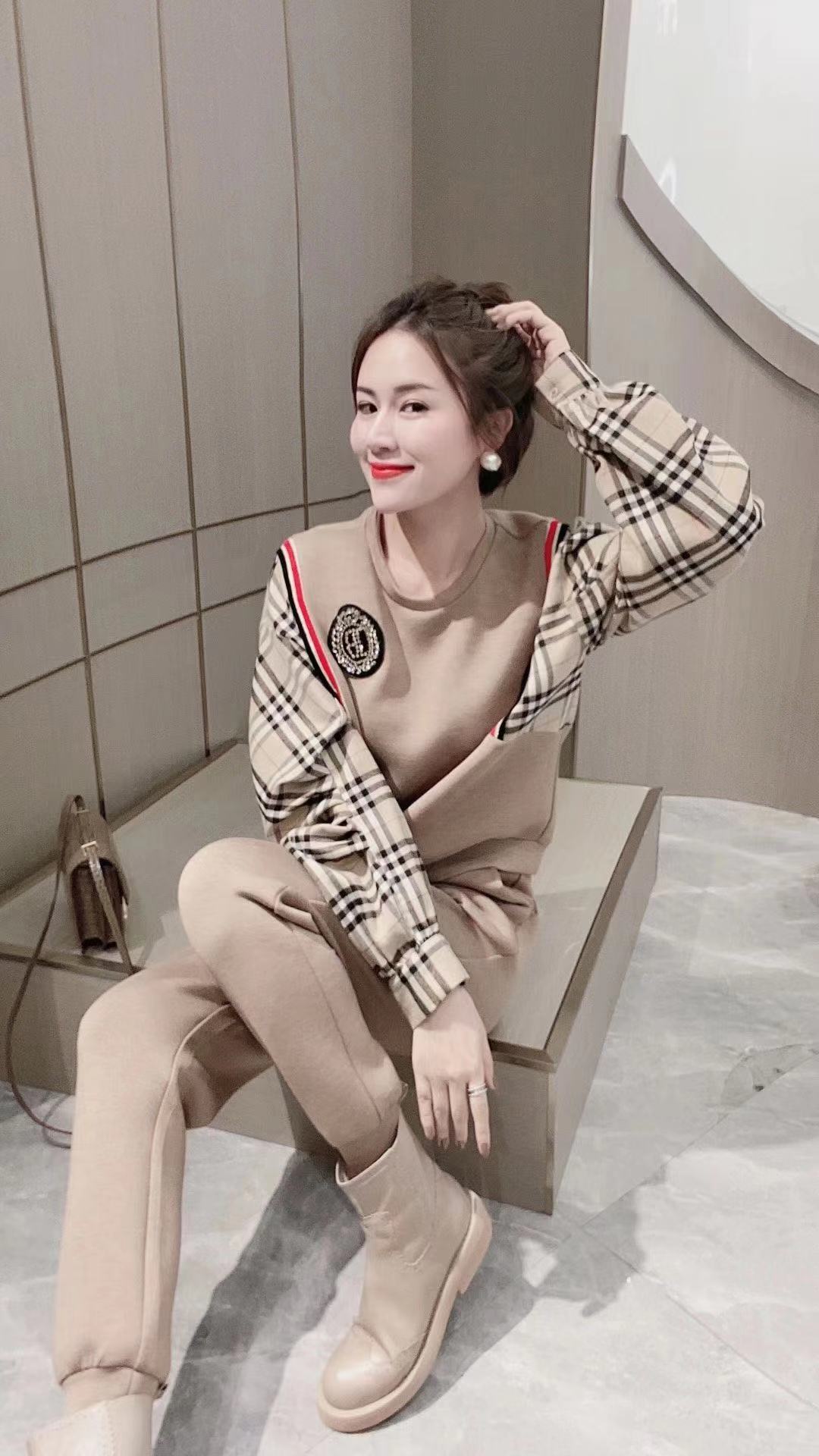 卫衣套装女2020秋冬季新款运动两件套洋气显瘦欧货黑色卡其色sxl118