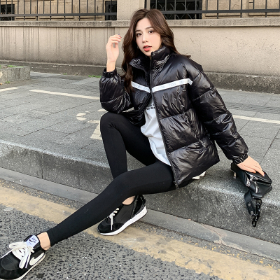 小谷粒织带拼接羽绒服女冬季2020新款立领拉链宽松90白鸭绒外套潮