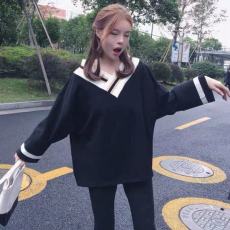 批发<b class='q'>卫衣</b>女秋宽松<b class='q'>韩版</b> 慵懒风色V领上衣女