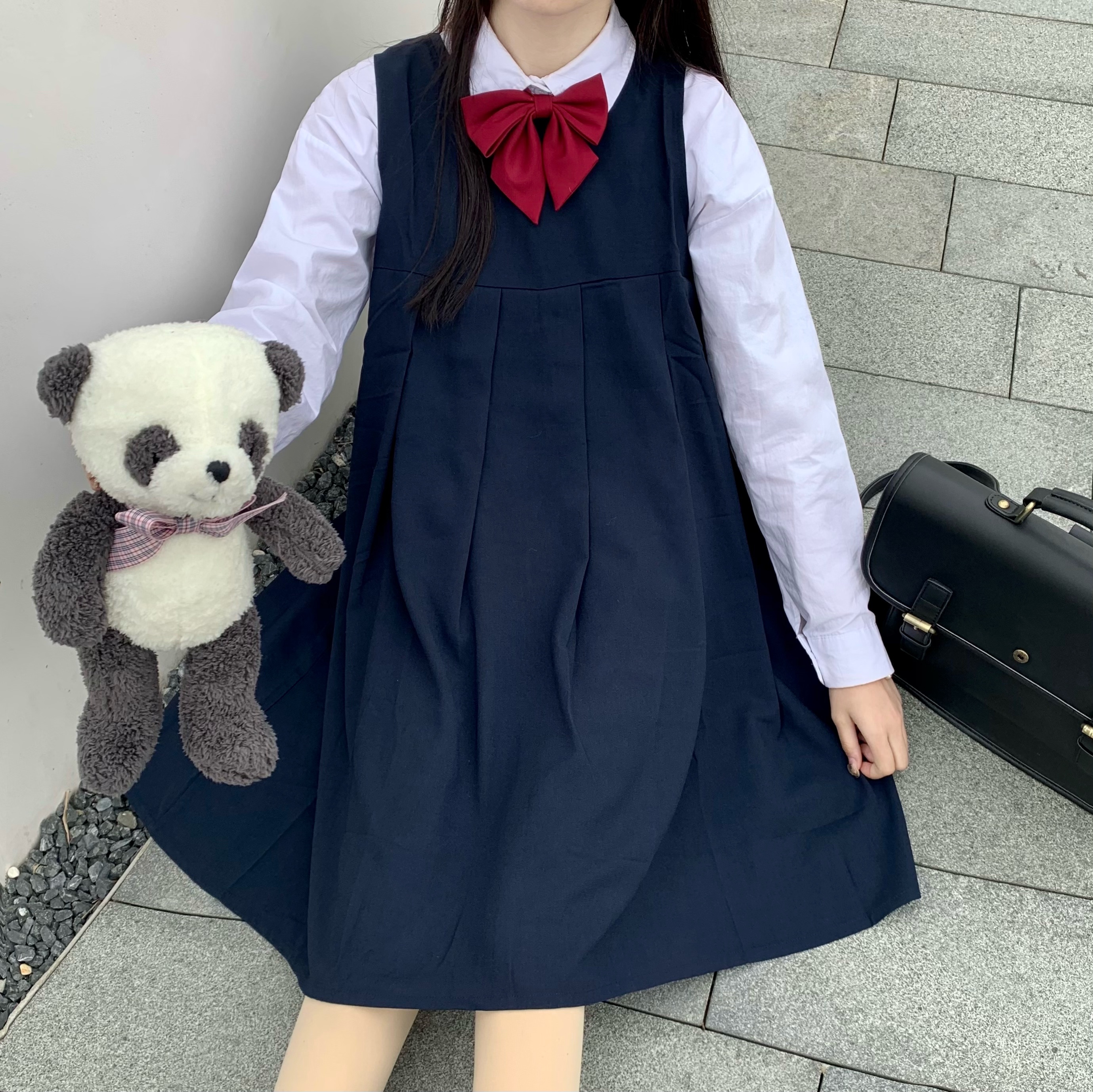 实拍现货 国中生长袖背带裙套装 闺蜜装班服jk三色加绒