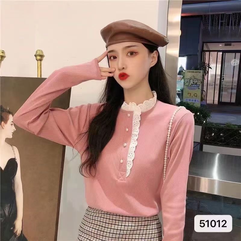 花边高领内搭长袖针织衫秋季新款女加绒加厚修身毛衣打底衫上衣潮