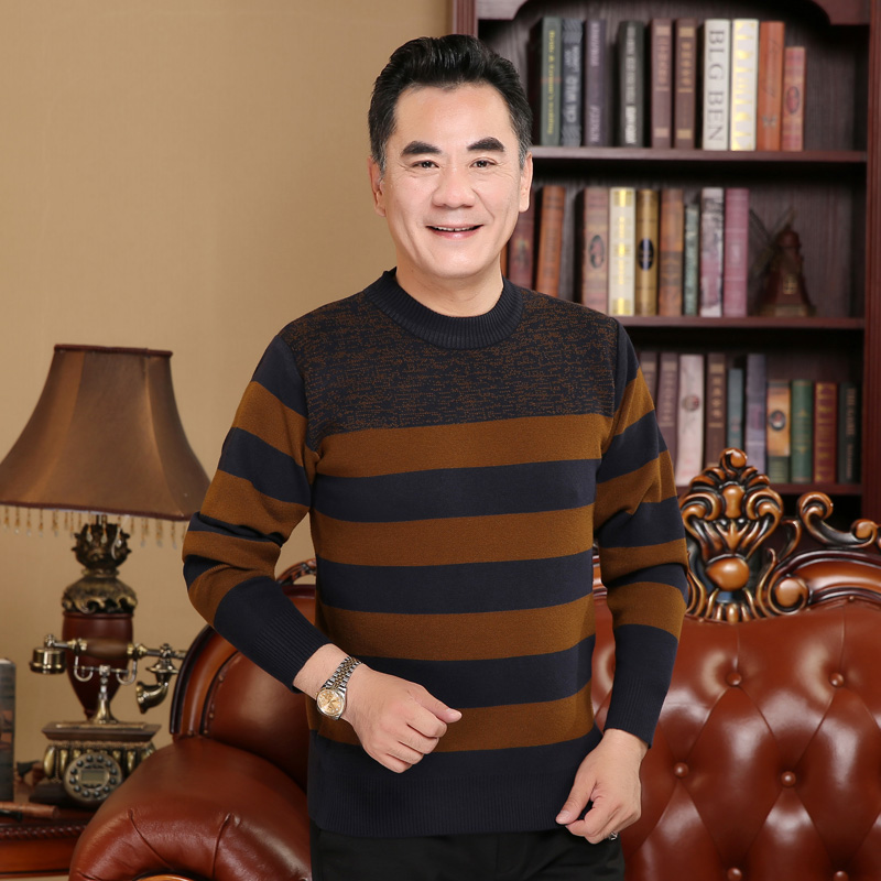 中年男士长袖t恤中老年人爸爸2020秋冬装新款加厚针织衫男打底衫