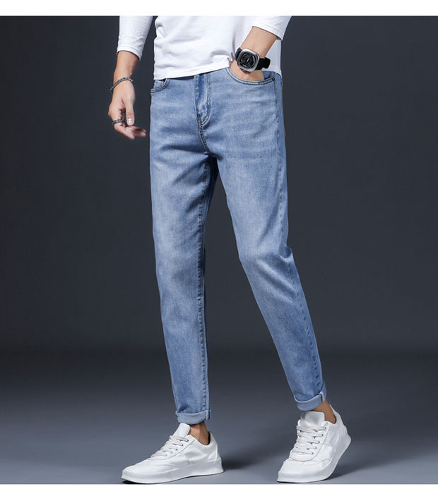 浅色牛仔裤男潮牌男裤子2020弹力潮修身小脚长裤男休闲
