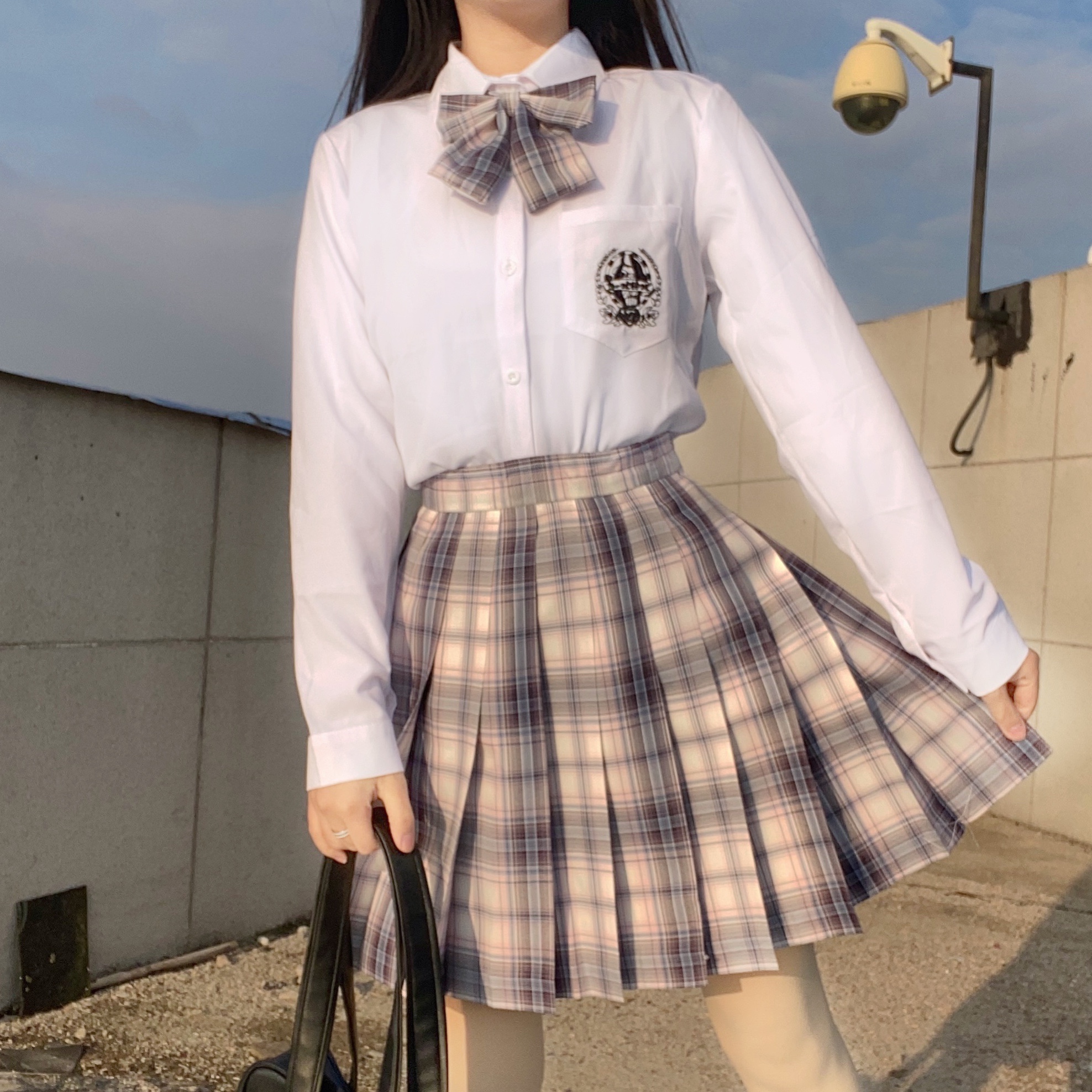 实拍现货 白夜霓虹 jk格裙套装浩海刺绣套装