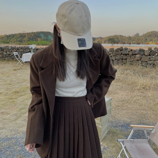 实拍实价 韩版冬季时髦少女毛呢西装+高腰百褶呢子半裙