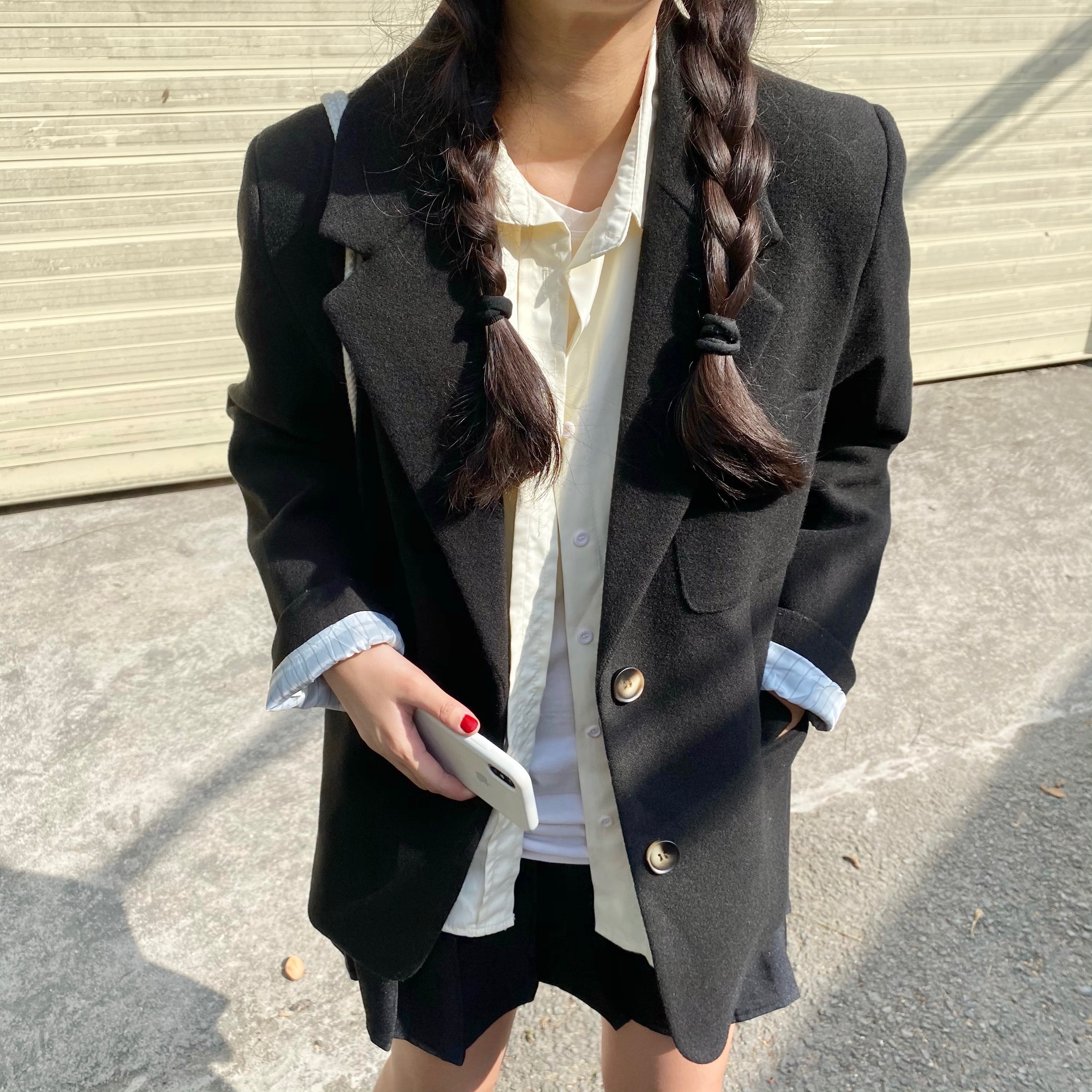 实拍实价 韩版冬季时髦少女毛呢西装套装➕ins慵懒百搭长袖衬衣女