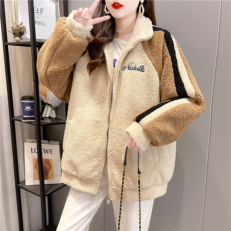 实拍300克羊羔绒2020新款加绒加厚大码女装拉链外套ins
