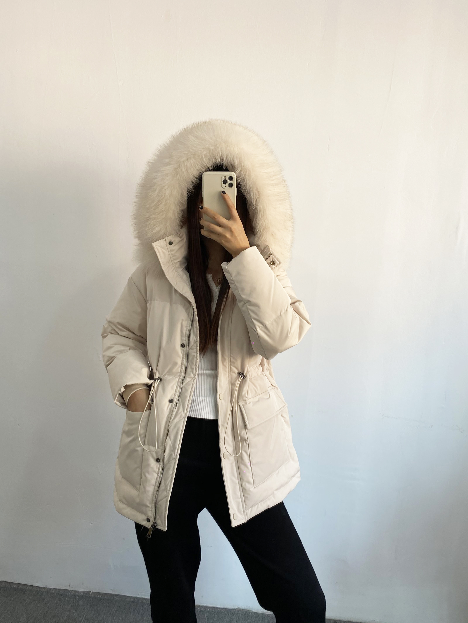 网红苏苏羽绒服女短款韩版显瘦抽绳加厚连帽大毛领外套一只换不退