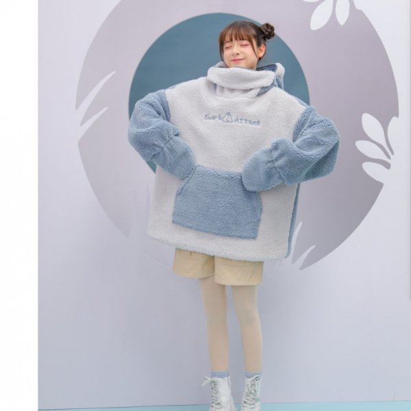 原创森女部落自闭鲨鱼秋冬加厚羊羔绒设计感小众卫衣新款2020爆款