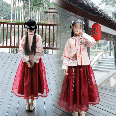 实拍 改良儿童中国风红缨明制汉服女孩新年拜年服三件套装