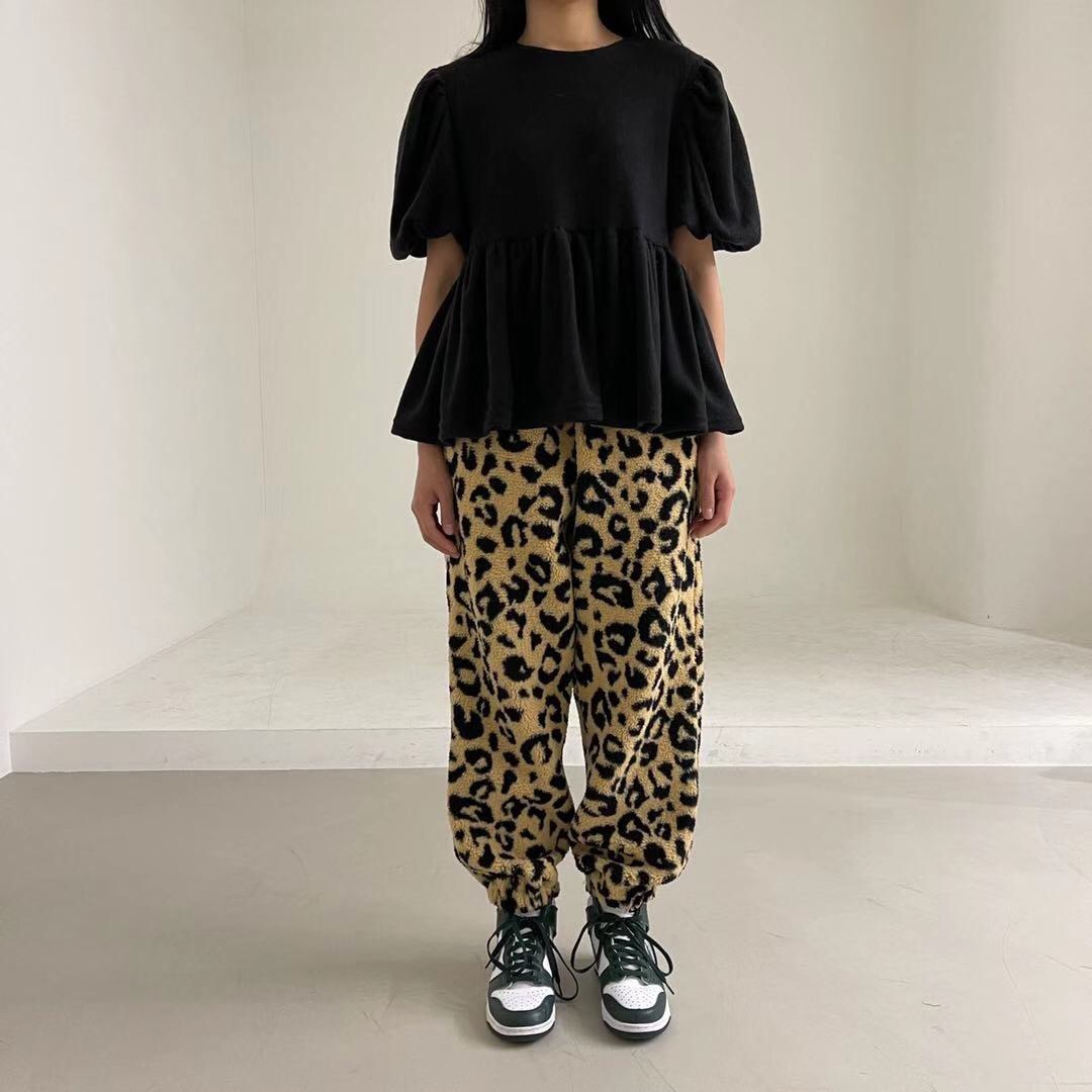 韩国东大门正品女装2020秋季新款豹纹毛绒束脚休闲裤120116