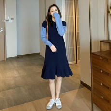 孕妇哺乳衣服秋冬装外出时尚辣妈款产后期喂奶针织打底衫连衣裙女