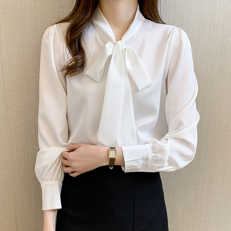 Actual shot 2024 spring new chiffon shirt women's long-sleeved bow-knot temperament top design niche bottoming shirt