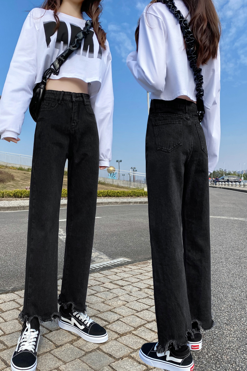 韩版高腰阔腿宽松直筒牛仔裤女2021春秋新款九分学生秋季穿搭女裤