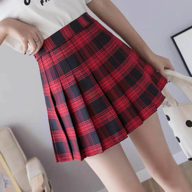 半身裙少女春夏装2021新款学生韩版高腰格子短裙学院风百褶裙子