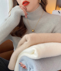 加绒毛衣女冬加厚水貂绒内搭高领打底针织衫2020年新款一体绒上衣