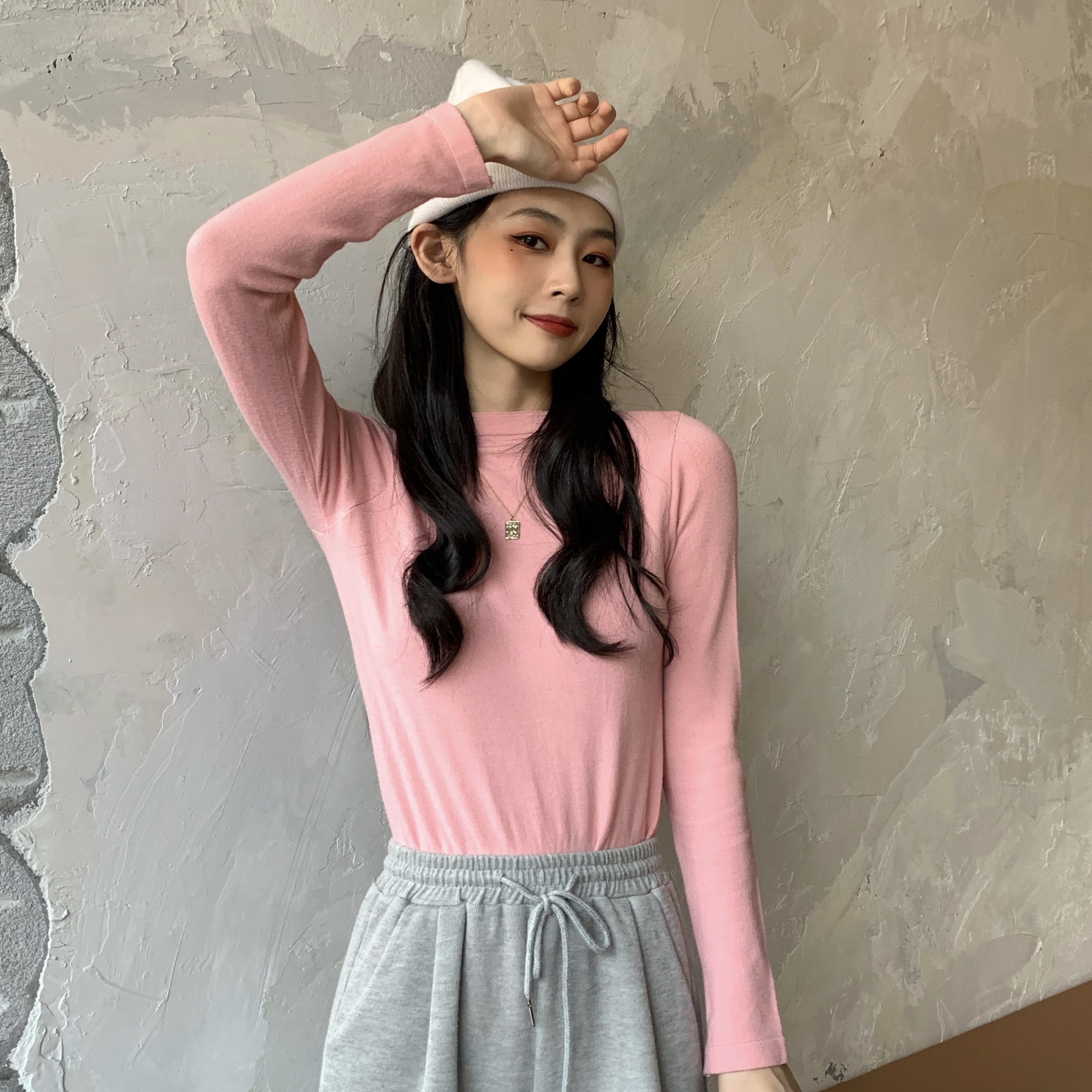 实拍实价 春季纯色基础打底衫内搭黑色紧身上衣女长袖针织衫-苏打suda