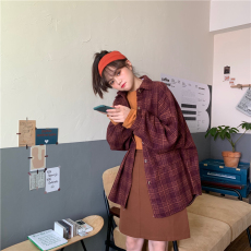 批发实拍实价~格子加厚毛呢长袖宽松休闲<b class='q'>衬衫</b>女