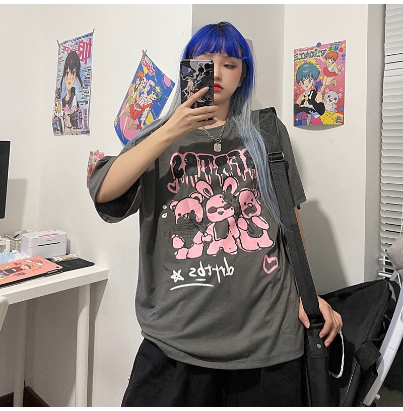 原创实拍~原宿风短袖t恤女ins潮原宿日系印花ins短袖t恤男女