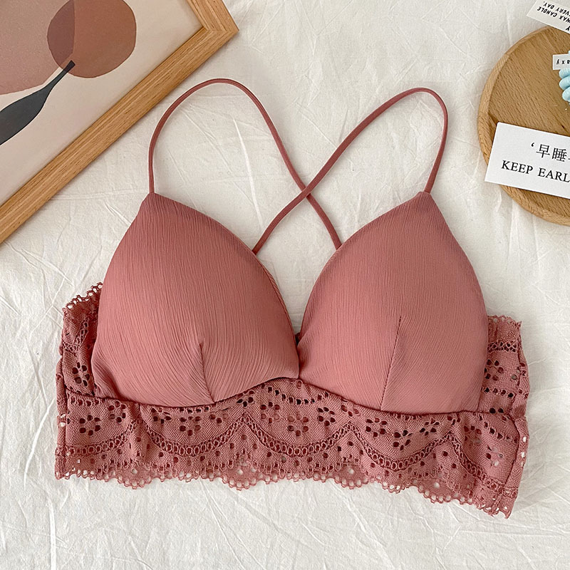 内衣女交叉美背性感蕾丝聚拢文胸睡眠舒适运动无痕胸罩