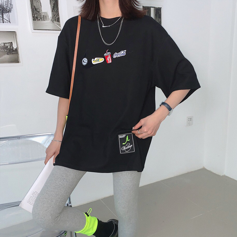 官图#欧货中长款短袖t恤女宽松2021秋冬装洋气内搭打底衫叠穿上衣