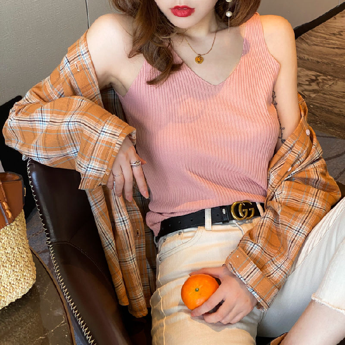 v领吊带背心女春夏内搭冰丝针织黑白色打底衫百搭无袖上衣外穿潮