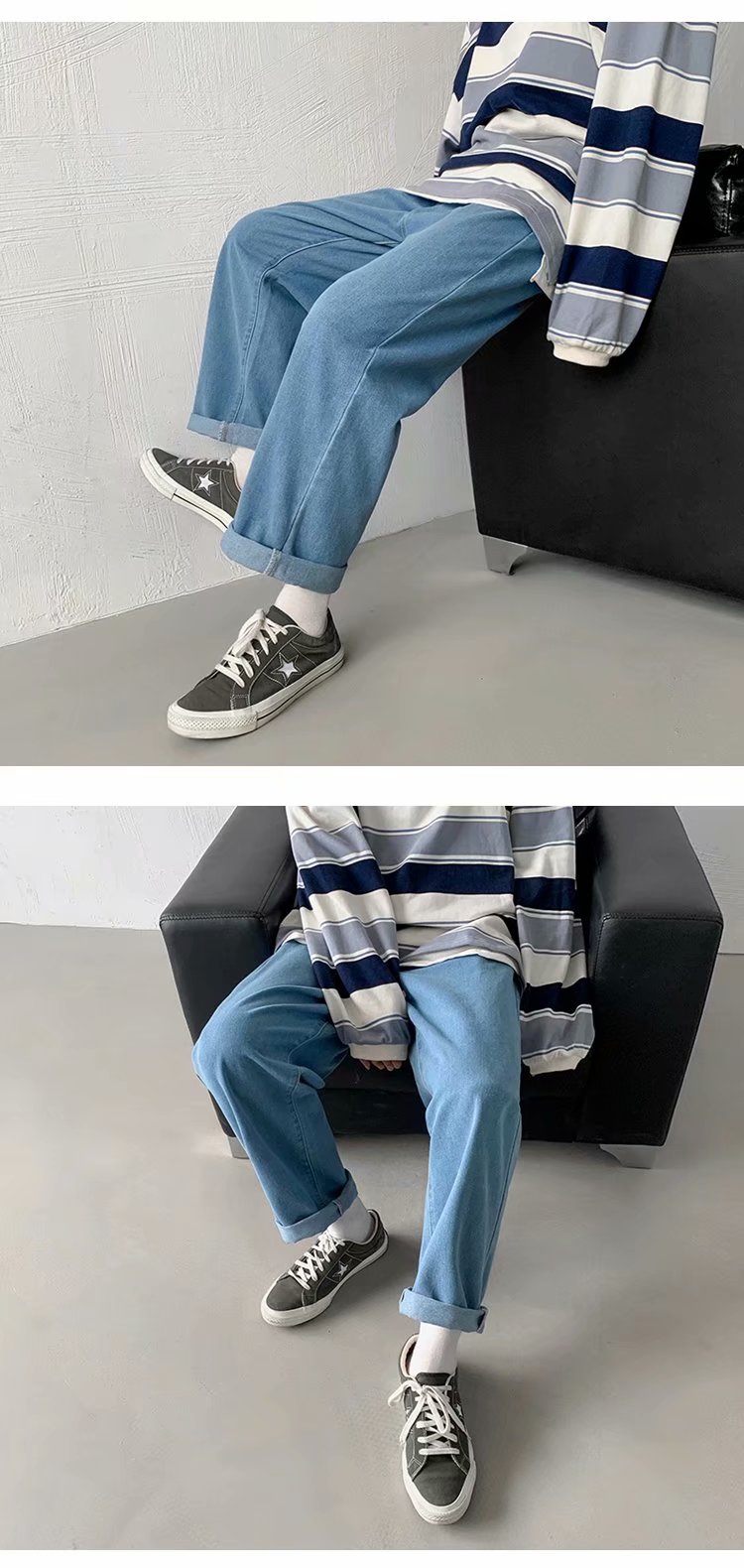 牛仔裤男ins帅气直筒阔腿裤子韩版学生复古潮流宽松休闲长裤